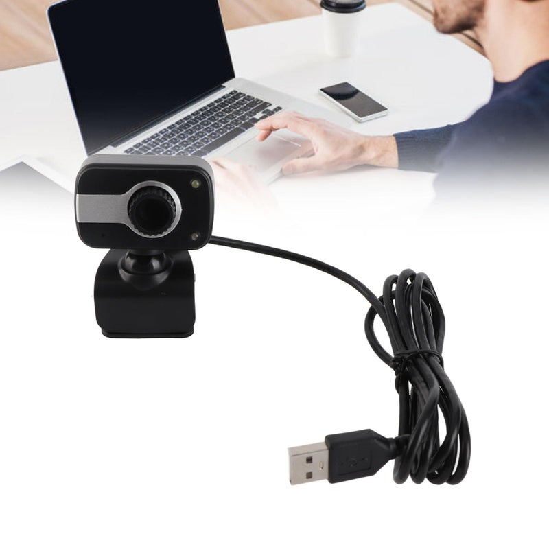Webcam with Microphone, 640 x 480/0.3Mp USB Camera with Clamp Mount Support 360Â° Rotation and 30Â° Vertical Adjustment Suitable for Desktop PC Laptop